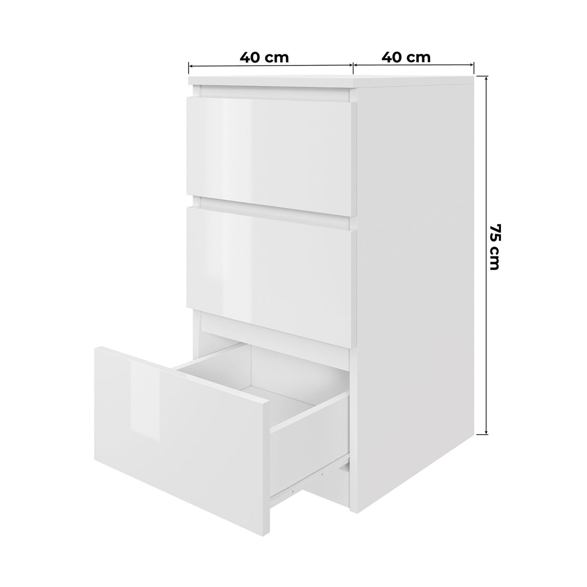 Komoda MODO 40 cm 3 szuflady Biały połysk